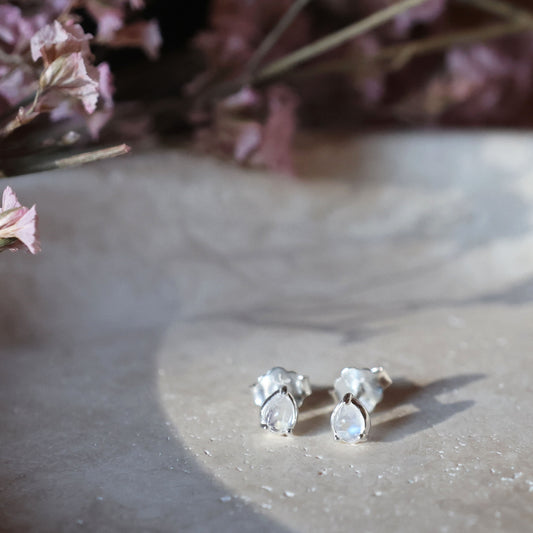 Pear Moonstone Studs